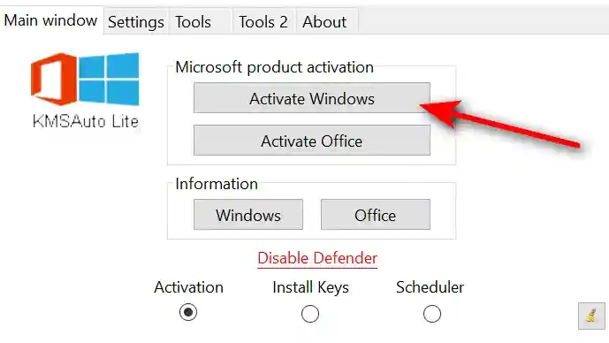 KmsAuto click the Activation Windows-button