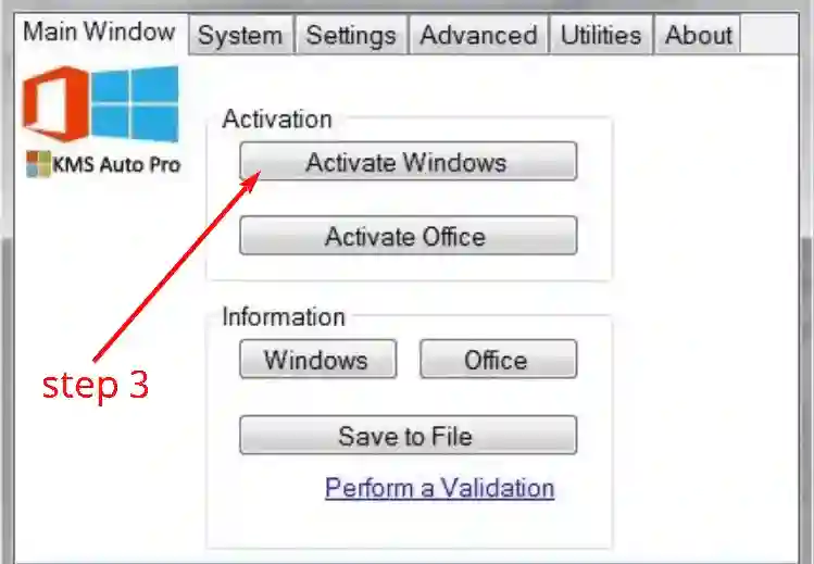 click to button Activation Windows